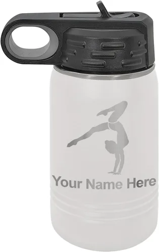 Vista 11 de LaserGram Botella de agua personalizada, soporte de mano de gimnasta, acero inoxidable de doble pared aislada al vacío con popote superior, regalo
