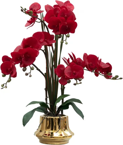 Vista 10 de CXGS Planta de orquídeas artificiales de 20.9 pulgadas, orquídeas artificiales de tacto real en jarrón de cerámica, arreglo floral de Phalaenopsis
