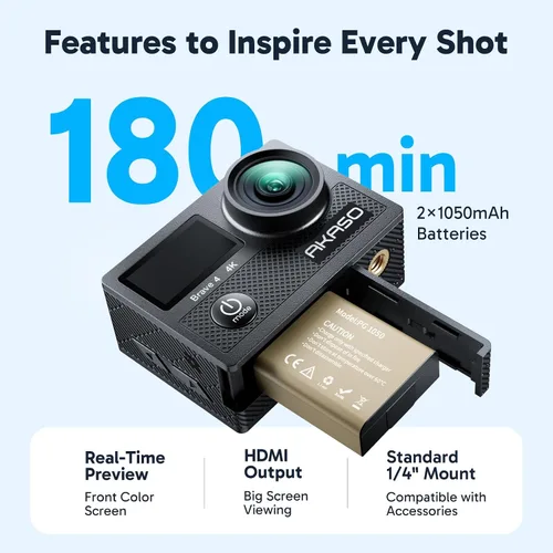 Vista 8 de AKASO Brave 4 4K30fps 20MP WiFi Cámara de acción con paquete de tarjeta