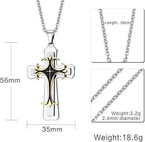 Vista 2 de mealguet joyas de oro y plata pesada Celta Collar con Colgante de Cruz de acero inoxidable para hombre con cadena