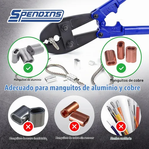 Vista 2 de Herramienta de Engarzado Manual de 31.8 Pulgadas, Herramienta de Prensado de Cable de Alambre para Cables de 5/32", 1/4", 5/16", Engarzadora