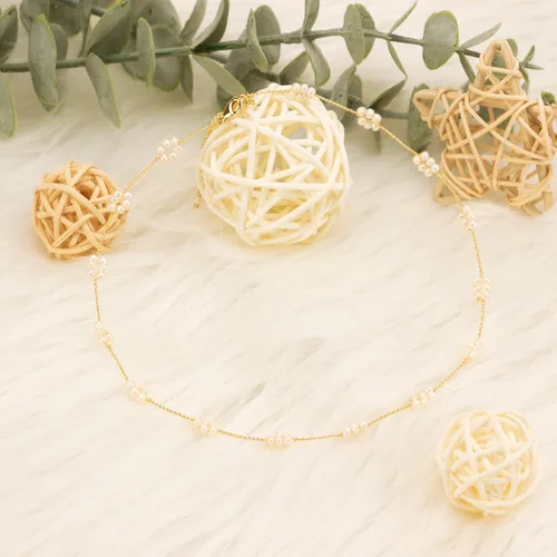 Vista 7 de ELEXIS Gold Pearl Station Necklace Choker For Women Handmade Collar De Perlas Para Mujer Small Mini Dainty Initial Pearl Jewelry For Girls Brides