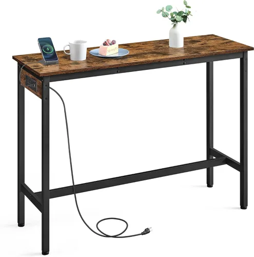 Vista 11 de VASAGLE ULBT101K01 - Mesa de bar, mesa estrecha y larga de cocina y comedor con estación de carga, marco de metal resistente, diseño industrial