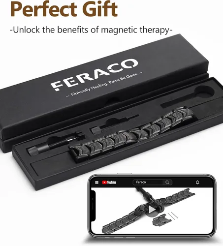 Vista 7 de Feraco Pulseras magnéticas de terapia para hombres 3 veces más fuerza, pulseras magnéticas de acero de titanio con imanes de neodimio 3800 Gauss
