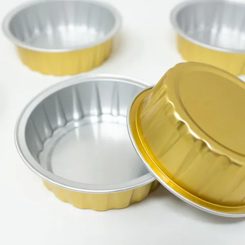 Vista 7 de Tazas pequeñas de aluminio para hornear, color dorado, de 2 onzas, 100 unidades, mini ramequines desechables, platos pequeños de crema brulee