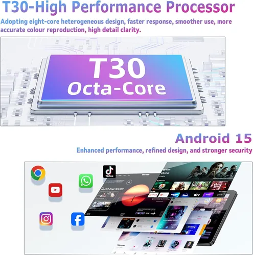 Vista 3 de Tablet de 10 pulgadas, tabletas Android 15 con funda, 18 GB+128 GB, expansión de 1 TB, tableta Octa-Core Widevine L1 compatible con WiFi 5, 6000