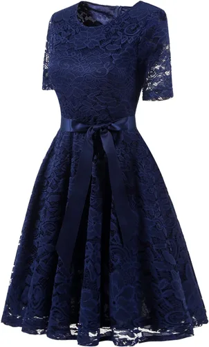 Vista 2 de DRESSTELLS Women Semi Formal Lace Dress Mother Bride Bridesmaid Dress for Wedding Cocktail Party Prom Short Dress