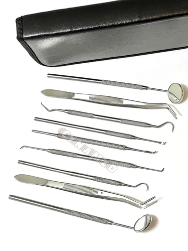Vista 4 de Premium Alemán Dental Scaler Pick Herramientas de acero inoxidable con espejo de inspección Set 9 PCS