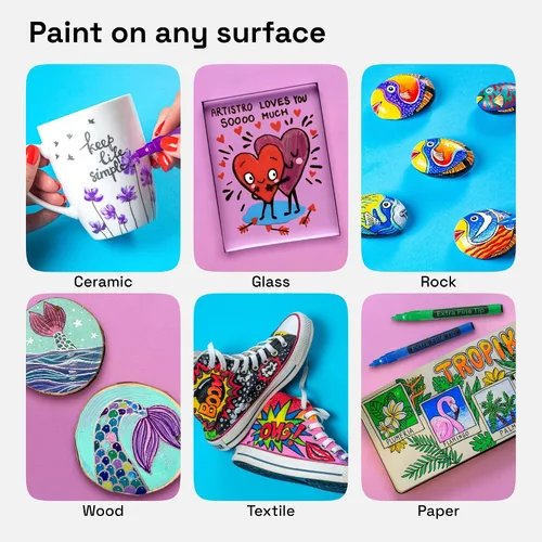 Vista 4 de Bolígrafos de pintura acrílica para pintura de roca, piedra, cerámica, vidrio, madera, metal, tela, guijarros de lona. Juego de 15 marcadores