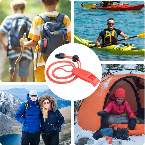 Vista 7 de CooBigo 4Pcs Emergency Whistles, Loud Shrill Safety Whistle with Reflective Lanyard for Climbing Hiking Camping Boat Kayak 4 silbatos negros