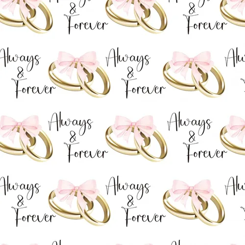 Vista 9 de RUSPEPA Rollo de papel de regalo de boda, mini rollo, lazos rosas y anillos dorados con diseño de texto "Always & Forever", elegante envoltura