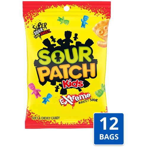 Vista 4 de SOUR PATCH KIDS Extreme Sour Soft & Chewy Gummy Candy, caramelos a granel, bolsas de 12 - 7.2 onzas