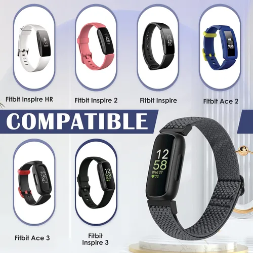 Vista 2 de Bcuckood Compatible con correas de reloj Fitbit Inspire 3/Inpsire 2/Inspire/Inpsire HR/Ace 2/Ace 3, correa elástica ajustable de repuesto