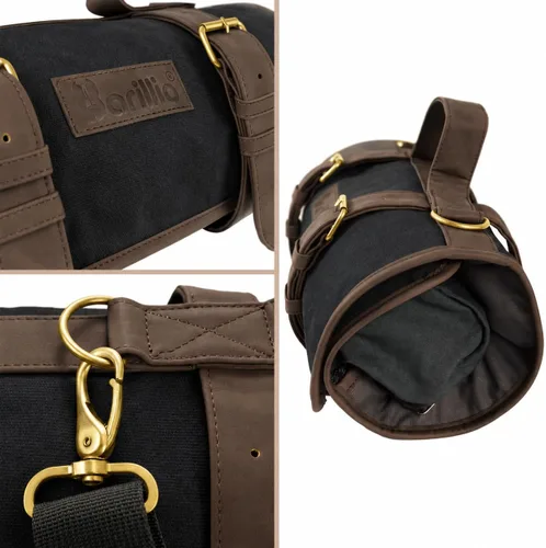 Vista 6 de Barillio Bolsa de barman (sin herramientas) – Elegante lona encerada, bolsa de bar enrollable para transportar herramientas de bar y coctelera