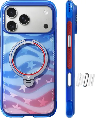 Vista 26 de TORRAS Ostand Q3 Air - Funda para iPhone 17 Pro con soporte magnético de 360°, compatible con MagSafe, probada contra caídas de grado mil, botón