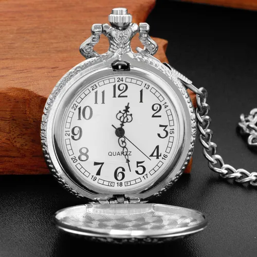 Vista 4 de Silvery Shield - Reloj de bolsillo de cuarzo con movimiento de cuarzo, reloj de bolsillo de cuarzo con escala digital de número arábigo con clip