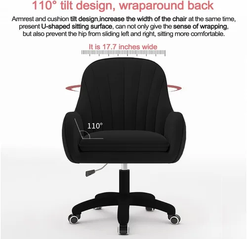 Vista 6 de Silla de Oficina para Casa Silla de Computadora con Respaldo Medio Tapizada Moderna Acolchada Silla de Trabajo de Computadora Giratoria de Altura