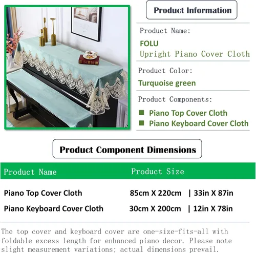Vista 3 de Juego de fundas para polvo de piano verticales de alta calidad, terciopelo italiano resistente al desgaste con encaje elegante, protector de laca