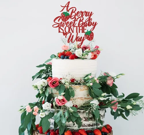 Vista 2 de A Berry Sweet Baby is on the Way - Decoración para tartas, Sweet One Cake Topper, Berry Sweet, decoración de fiesta de baby shower, purpurina roja