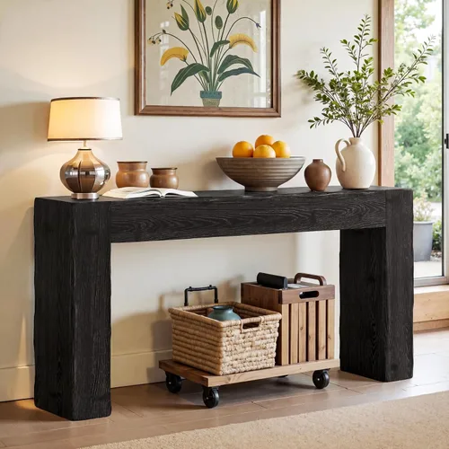 Vista 5 de Tribesigns Mesa de sofá consola de madera maciza de 63 pulgadas, mesa de entrada larga de granja detrás del sofá para sala de estar, entrada