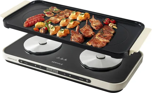 Vista 7 de AEWHALE Quemadores dobles para encimera con sartén extraíble antiadherente, placa caliente eléctrica de 1800 W, temperatura ajustable