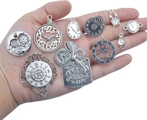 Vista 5 de Dije con dije de cara de reloj, 3.53 onzas, multiestilo, relojes y relojes, esfera de movimiento, engranajes, colgante steampunk, suministros