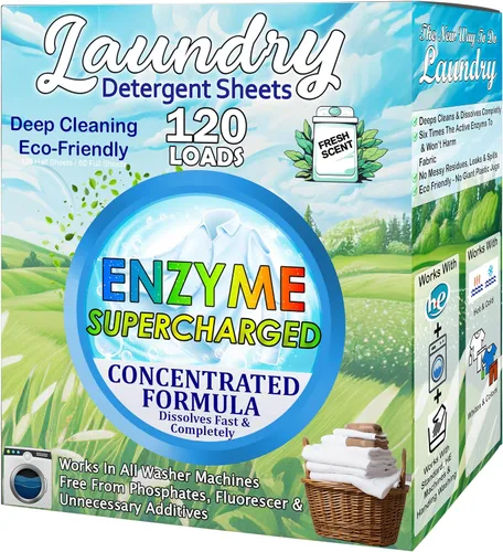 Vista 19 de Hojas de detergente ecológico para ropa (120 hojas grandes), a base de plantas, biodegradables para lavar a máquina, sin líquidos, sin plástico