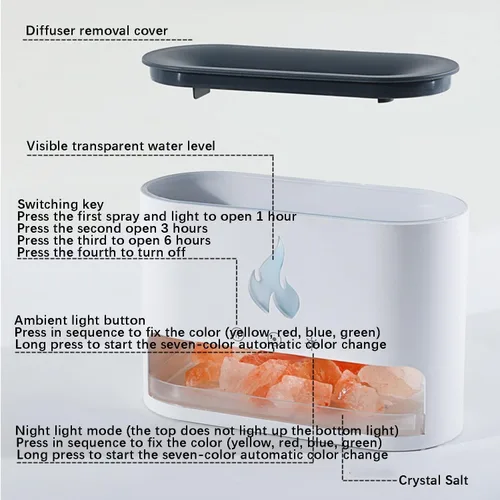 Vista 8 de Yaledi Difusor de Llama de Chimenea, Lámpara de Sal del Himalaya de 250ml de Aceites Esenciales para Aromaterapia, Humidificador Ultrasónico