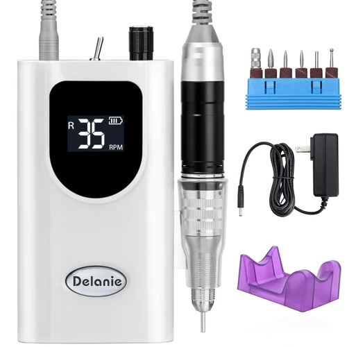 Vista 11 de Delanie Taladro de Uñas Profesional de Alto Torque 35000 RPM Recargable Portátil Eléctrico Lima de Uñas para Acrílico y Gel con Puntas para Negro