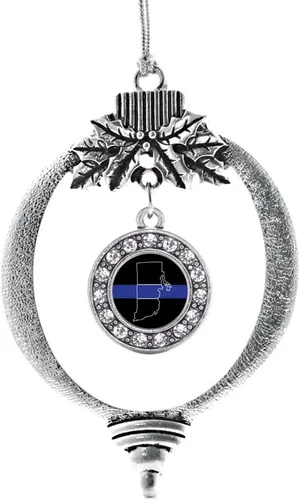 Vista 149 de Inspired Silver - Adorno con dije de cara de carlino - Adornos navideños de círculo de plata con joyas de circonita cúbica