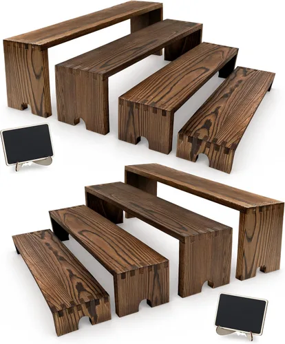 Vista 8 de Juego de 2 soportes de exhibición de madera de acacia anchos, soporte