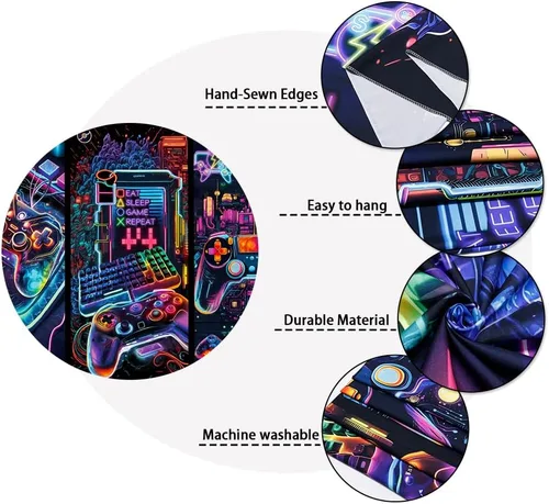 Vista 7 de Galoker Tapiz de luz negra para juegos, tapiz de controlador de juego de neón genial, tapiz reactivo a los rayos UV, tapices de pared para jugadores