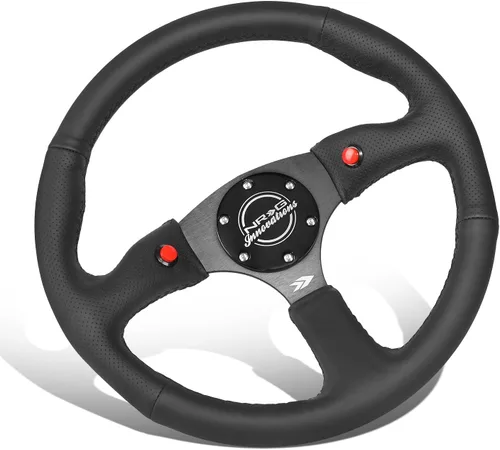 Vista 3 de NRG Innovations NRG-RST-007R Volante Reforzado - Volante deportivo de 12.598 in con/Botón de bocina dual/Placa cromada/Cuero, Radios dobles