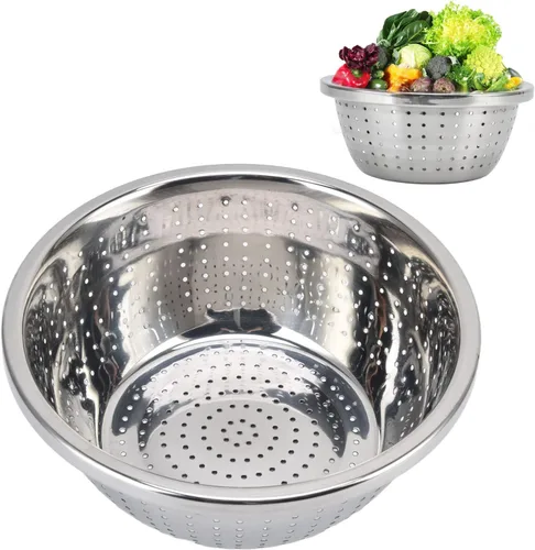 Vista 11 de Colador microporoso de acero inoxidable, cesta de lavado de verduras 304 Colador de cocina de acero inoxidable Escurridor de cuenco de metal