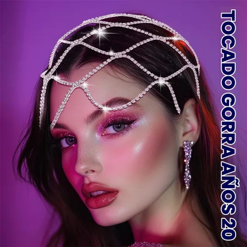 Vista 2 de Cadena de cabeza de diamantes de imitación de los años 20, accesorios para el cabello para mujer