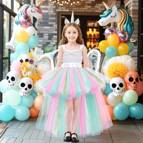 Vista 7 de Vestido tutú para niñas, vestidos de tul, vestido de hada de Halloween para niñas pequeñas, traje de fiesta de cumpleaños, vestido de graduación