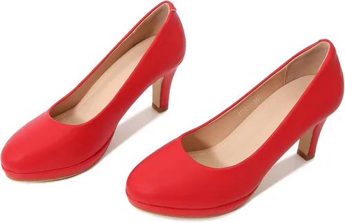 Vista 7 de DADAWEN Zapatos con tacón medio y punta redonda de cuero para mujer, estilo clásico, Mary Jane, nupcial, boda, fiesta, zapatos con bomba