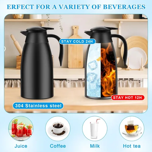 Vista 4 de Ziliny Paquete de 2 jarras térmicas de café de 51 onzas, jarra de café de acero inoxidable aislada al vacío de doble pared, mantiene las bebidas