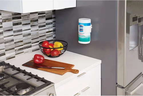 Vista 6 de iDesign Soporte adhesivo para toallitas de limpieza para cocina o baño - Blanco coco