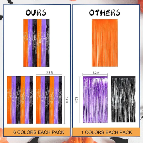 Vista 8 de LOLStar Paquete de 3 accesorios para cabina de fotos naranja, morado y negro, cortinas de flecos de aluminio de 3.3 x 6.6 pies, telón de fondo