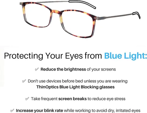 Vista 10 de ThinOptics Frontpage - Gafas de lectura para computadora con bloqueo de luz azul y funda de aluminio Milano, Rectángulo/tortuga