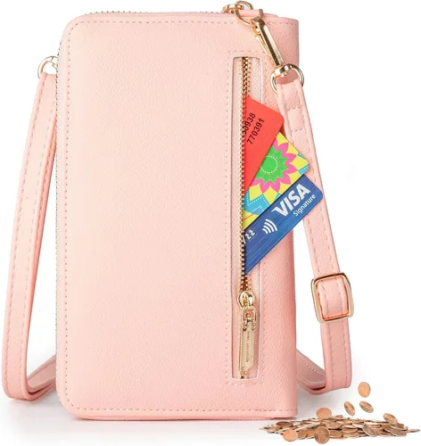 Vista 4 de Valentoria Bolso cruzado pequeño para teléfono celular, cartera de cuero para tarjetas de mano para mujer