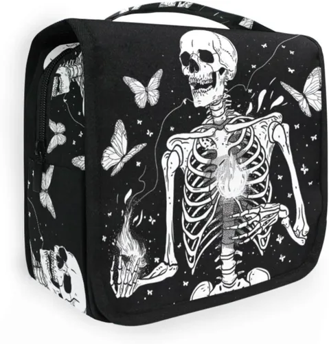 Vista 20 de MNSRUU Neceser colgante con diseño de calavera y girasol, bolsa de maquillaje de viaje para artículos de tocador, organizador de artículos