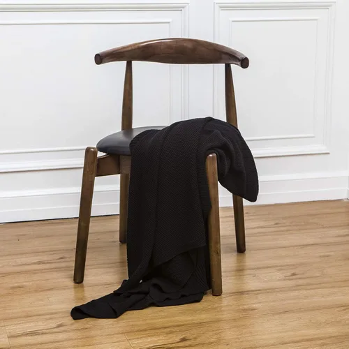 Vista 5 de Longhui bedding - Manta de punto trenzado de algodón negro para sofá, silla, cama, decoración del hogar, 2.5 libras, 50 x 60 pulgadas, ligera