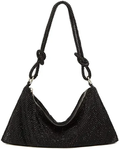 Vista 4 de UMREN Bolsos Hobo con diamantes de imitación para mujer, elegante bolso de noche de cristal brillante para fiesta, club, boda