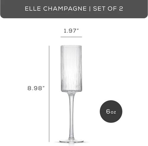 Vista 3 de JoyJolt Elle Copas de Champán de 5.7 oz, Juego de 2 Flautas de Vidrio Acanalado, Estilo Vintage Copas Únicas para Beber Cócteles y Mimosas, Flautas