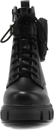Vista 3 de Soda Breach Botines de tacón grueso con suela de lengüeta para mujer, con cremallera lateral y bolsa