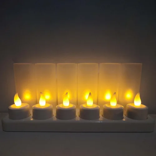 Vista 3 de YASENN Velas recargables de color blanco cálido LED velas de té 12 piezas programa de efecto de llama parpadeante velas de plástico sin llama