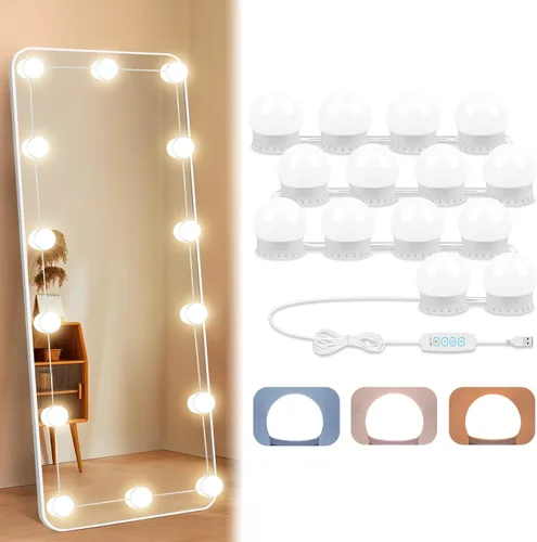 Vista 10 de Luces LED de tocador para espejo, luces de tocador adhesivas con 10 bombillas regulables, 3000K 4000K 6500K y 10 niveles de brillo ajustable, cable