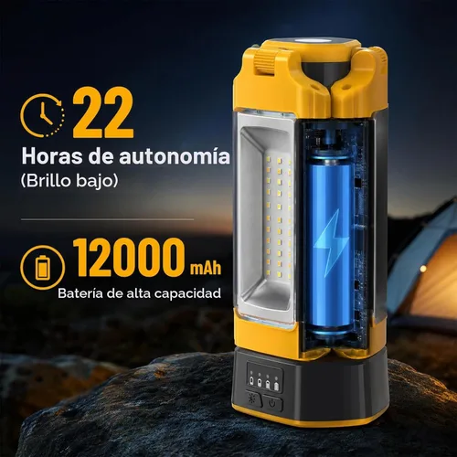 Vista 2 de 12000mAh Rechargeable Camping Light with Stand 73.2'' Yellow